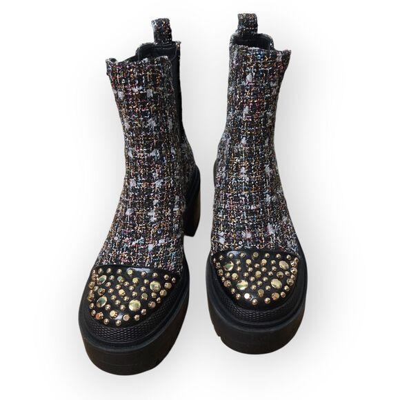 Jessica Simpson Jymmie Studded Tweed Chelsea Ankle Boots Size 6 - Picture 2 of 6